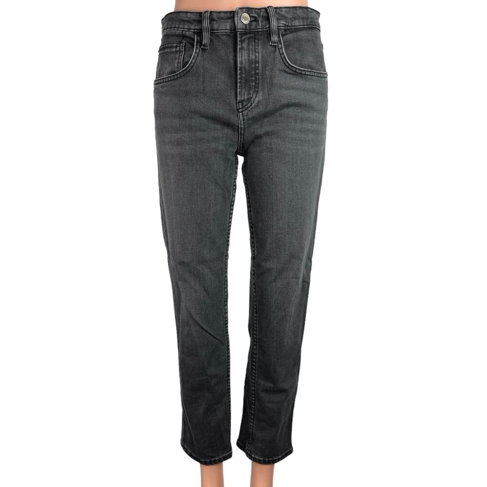 Massimo Dutti Black Washed High Rise Denim Stretch Straight Leg Jeans Size 6